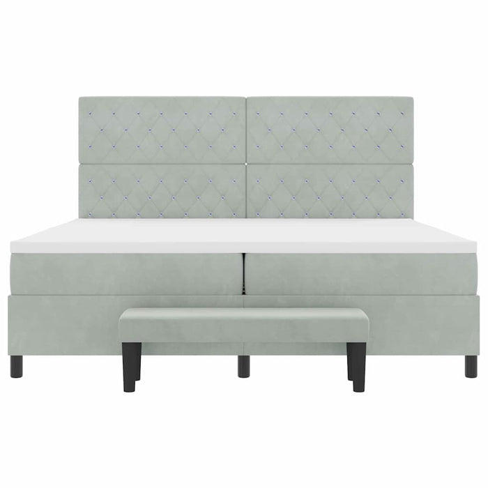 Pat cu arcuri cu saltea Gri deschis 200 x 200 cm Catifea - WALTI WALTI