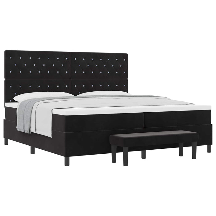 Pat cu arcuri cu saltea cu headboard Negru 200 x 200 cm Catifea - WALTI WALTI