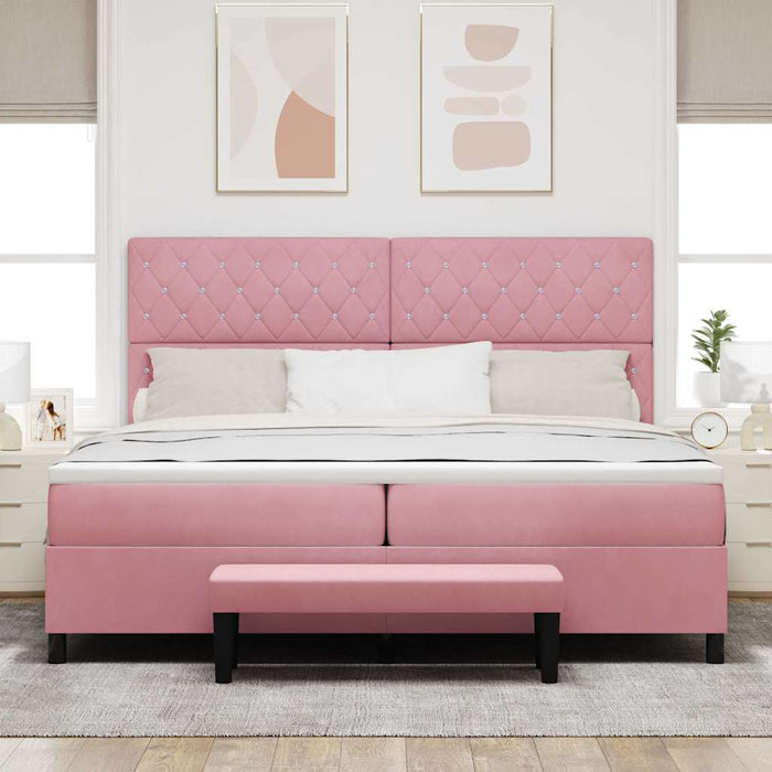 Pat cu arcuri cu saltea cu headboard Roz 200 x 200 cm Catifea WALTI
