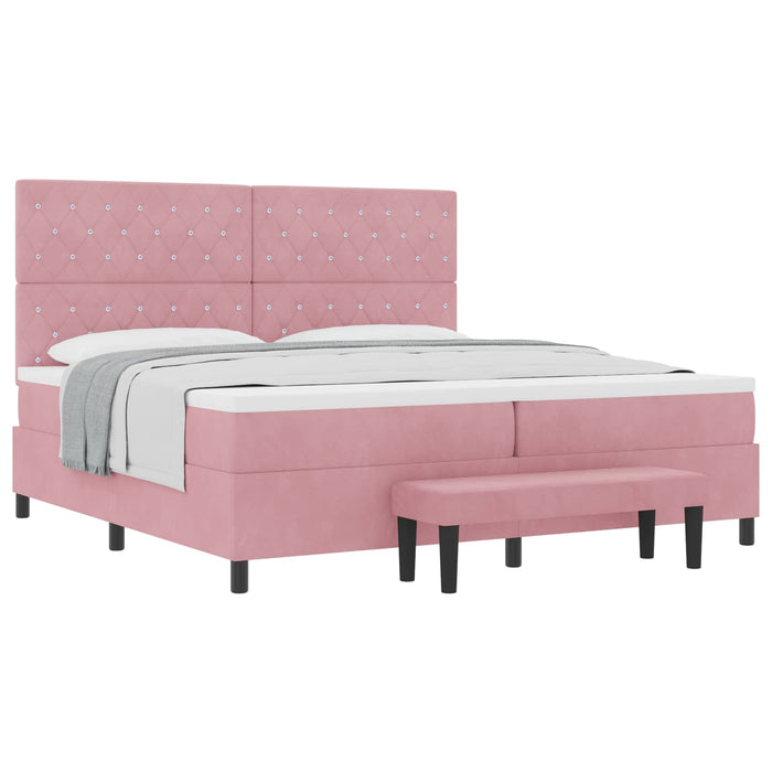 Pat cu arcuri cu saltea cu headboard Roz 200 x 200 cm Catifea WALTI