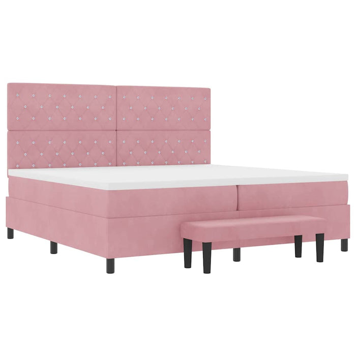 Pat cu arcuri cu saltea cu headboard Roz 200 x 200 cm Catifea WALTI