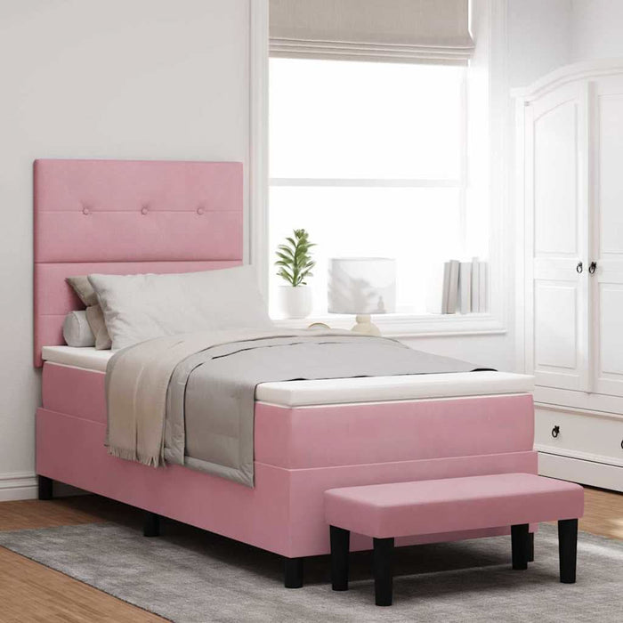 Pat cu arcuri cu saltea cu headboard Roz 90 x 200 cm Catifea - WALTI WALTI