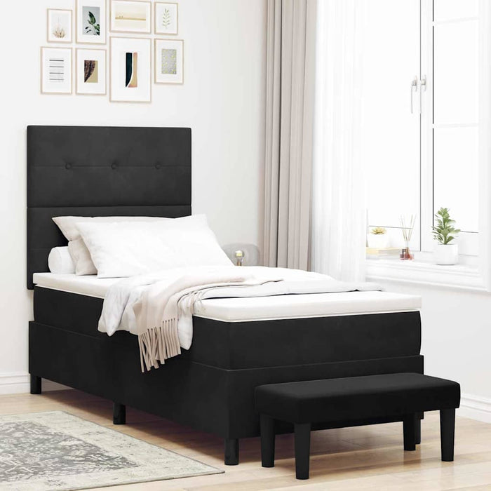 Pat cu arcuri cu saltea cu headboard Negru 100 x 200 cm Catifea - WALTI WALTI