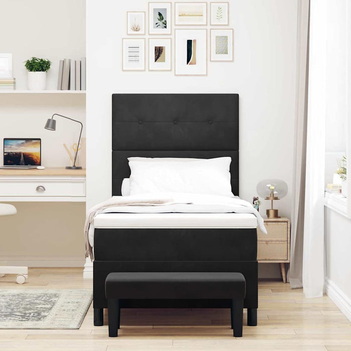 Pat cu arcuri cu saltea cu headboard Negru 100 x 200 cm Catifea - WALTI WALTI