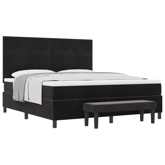 Pat cu arcuri cu headboard Negru 200 x 180 cm Catifea WALTI