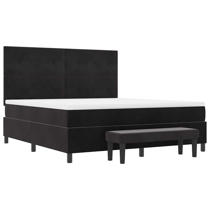 Pat cu arcuri cu headboard Negru 200 x 180 cm Catifea WALTI