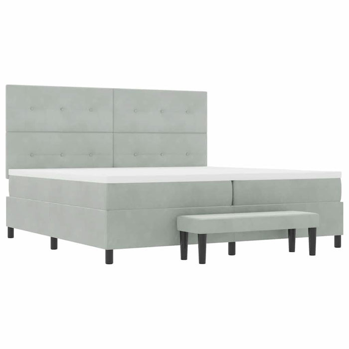 Pat cu arcuri cu saltea Gri deschis 200 x 200 cm Catifea - WALTI WALTI