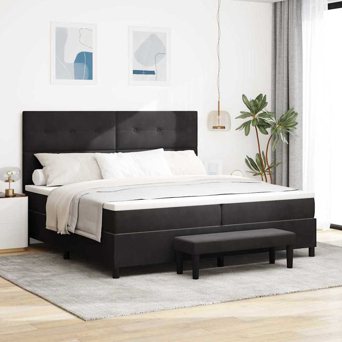 Pat cu arcuri cu headboard Negru 200 x 200 cm Catifea WALTI