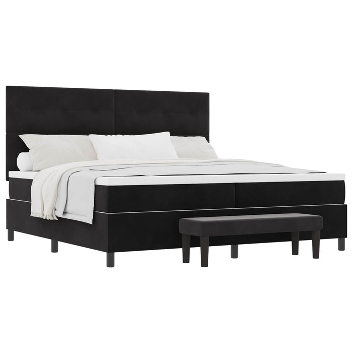 Pat cu arcuri cu headboard Negru 200 x 200 cm Catifea WALTI