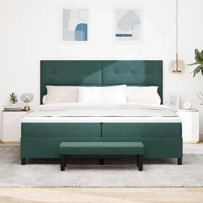 Pat cu arcuri cu saltea Verde închis 200 x 200 cm Catifea - WALTI WALTI
