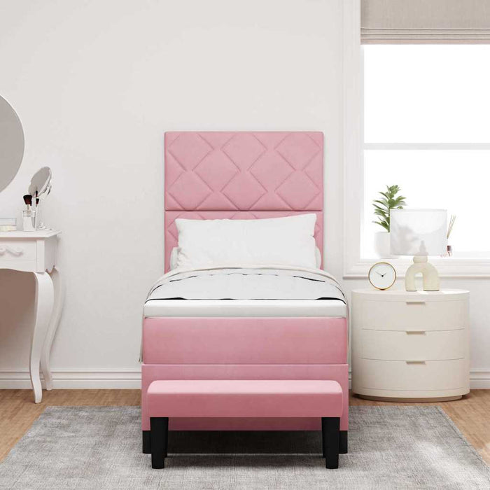 Pat cu arcuri cu saltea cu headboard Roz 80 x 200 cm Catifea - WALTI WALTI