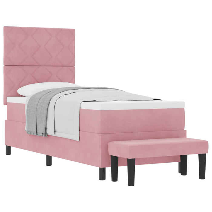 Pat cu arcuri cu saltea cu headboard Roz 80 x 200 cm Catifea - WALTI WALTI