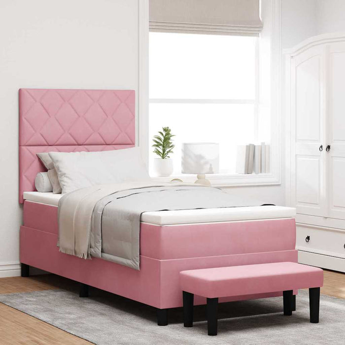 Pat cu arcuri cu headboard Roz 190 x 90 cm Catifea - WALTI WALTI