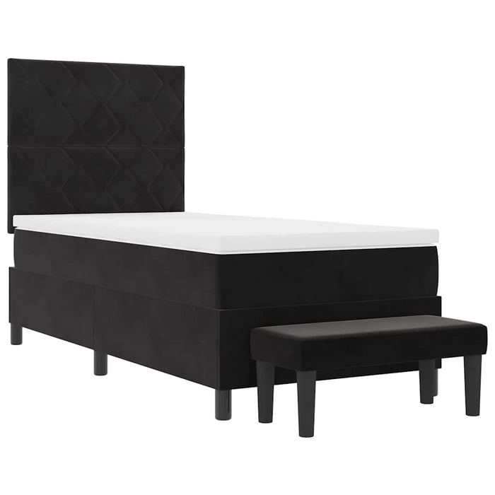 Pat cu arcuri cu headboard Negru 200 x 90 cm Catifea WALTI