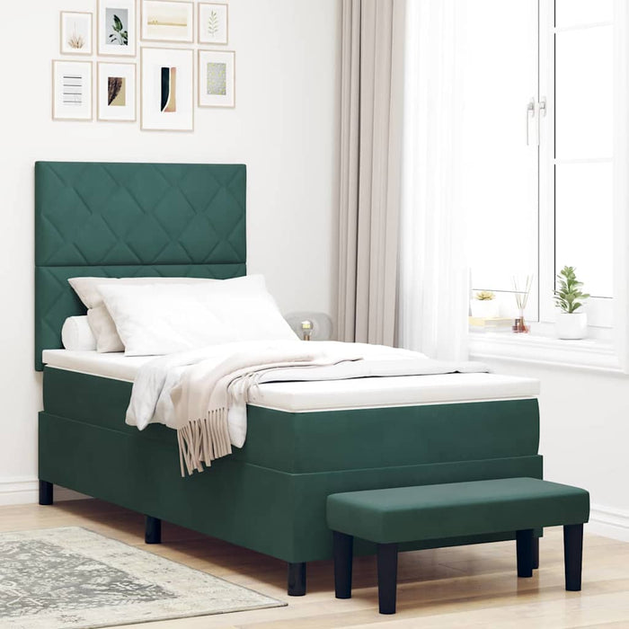 Pat cu arcuri cu headboard Verde închis 200 x 90 cm Catifea WALTI