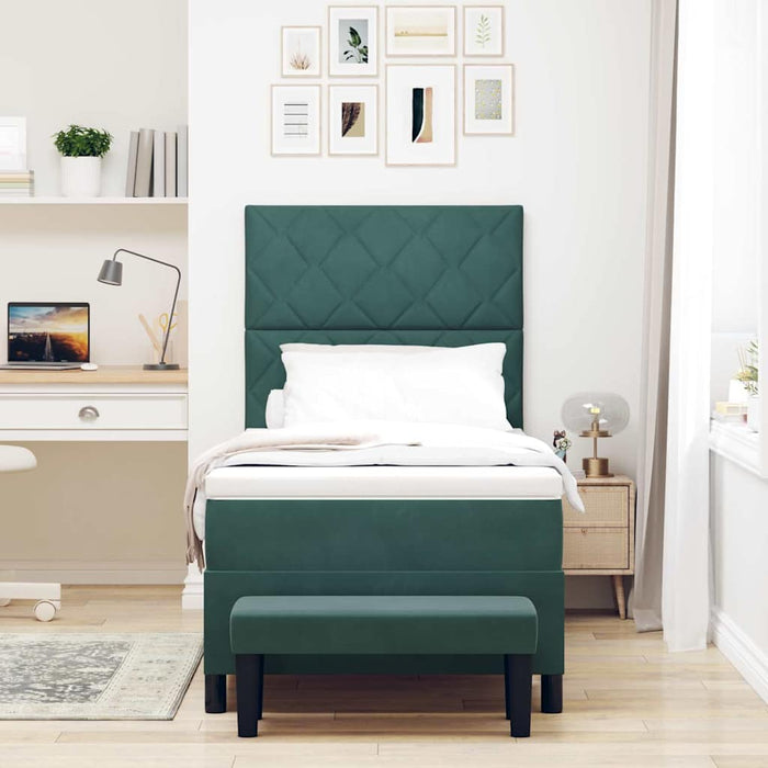 Pat cu arcuri cu headboard Verde închis 200 x 90 cm Catifea WALTI