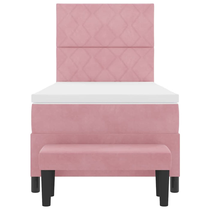 Pat cu arcuri cu saltea cu headboard Roz 90 x 200 cm Catifea - WALTI WALTI