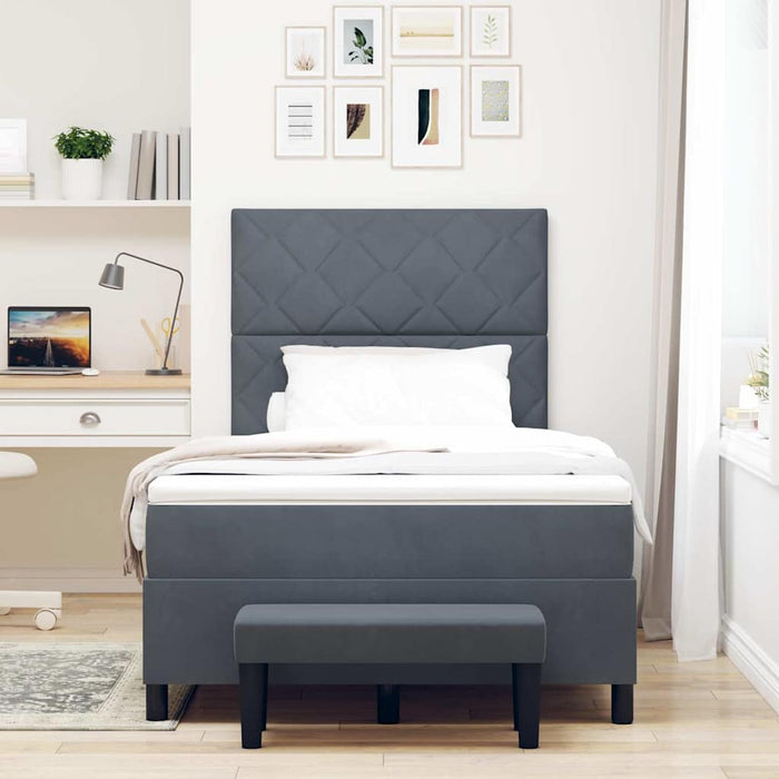 Pat cu arcuri cu headboard Gri închis 200 x 120 cm Catifea WALTI