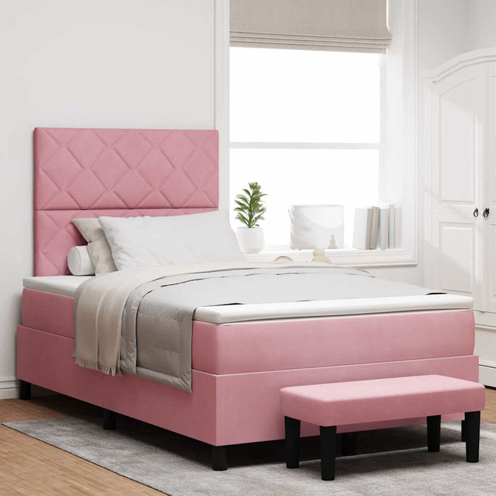 Pat cu arcuri cu headboard Roz 200 x 120 cm Catifea WALTI