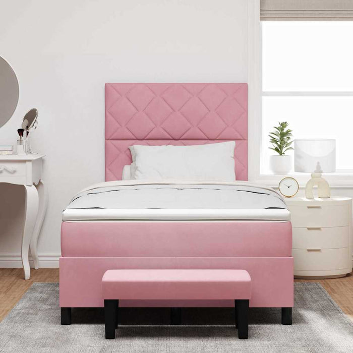 Pat cu arcuri cu headboard Roz 200 x 120 cm Catifea WALTI