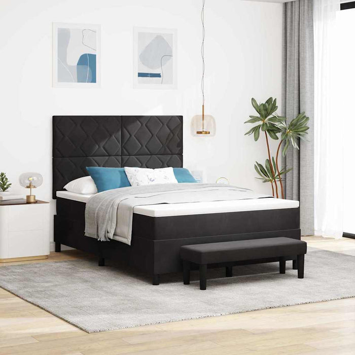 Pat cu arcuri cu headboard Negru 190 x 140 cm Catifea WALTI