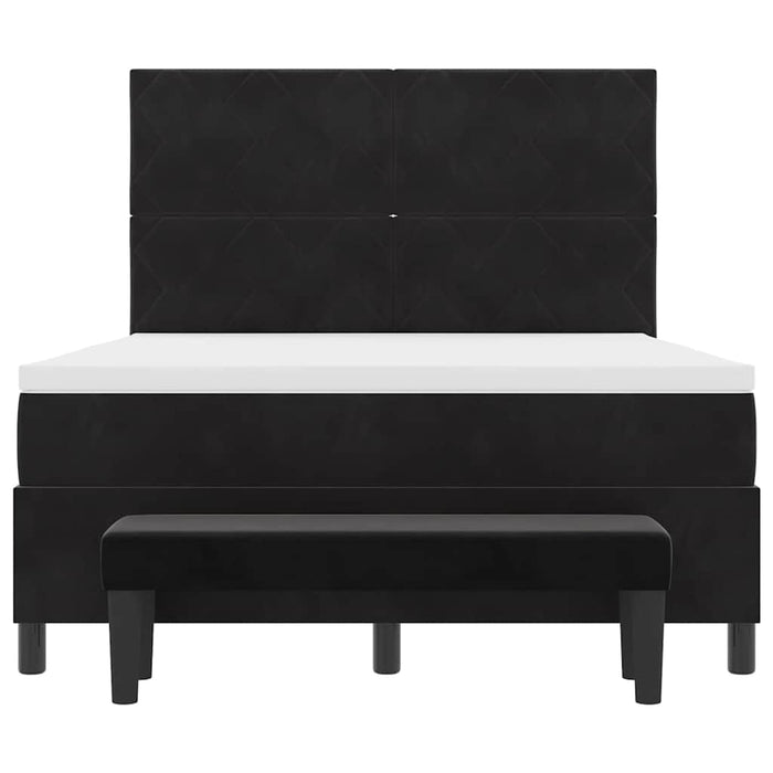 Pat cu arcuri cu headboard Negru 190 x 140 cm Catifea WALTI