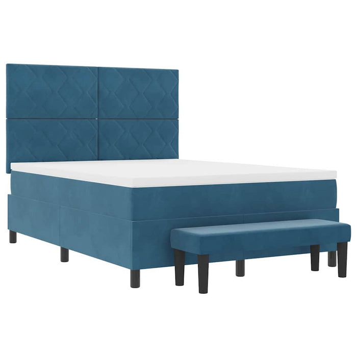 Pat cu arcuri cu headboard Albastru închis 190 x 140 cm Catifea WALTI