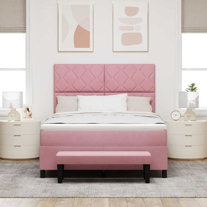 Pat cu arcuri cu headboard Roz 190 x 140 cm Catifea - WALTI WALTI