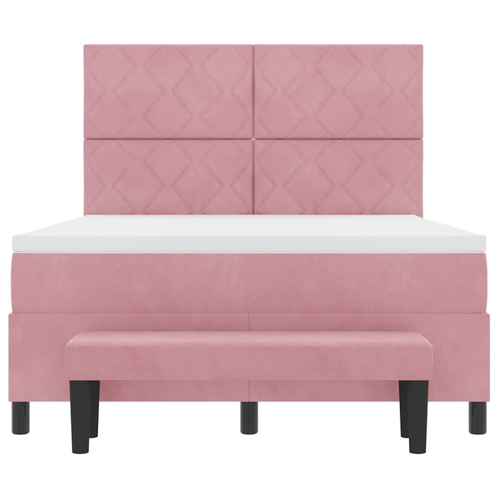 Pat cu arcuri cu headboard Roz 190 x 140 cm Catifea - WALTI WALTI