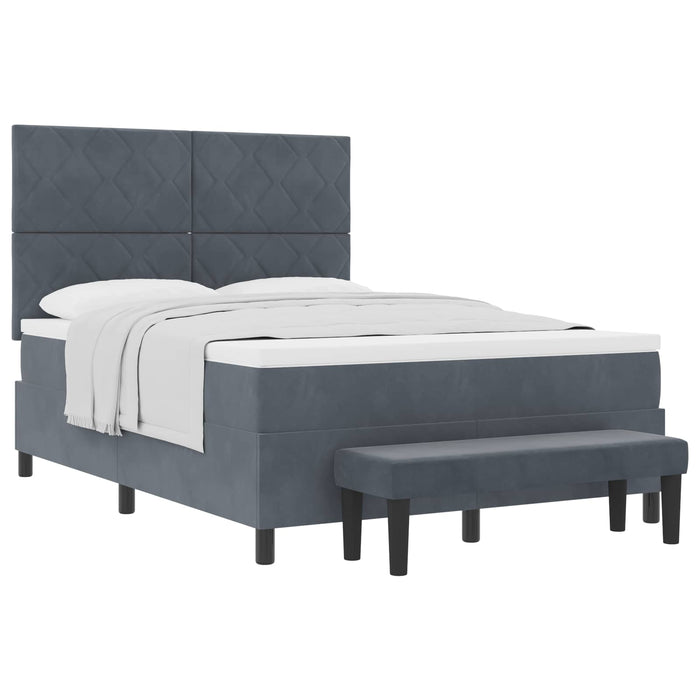 Pat cu arcuri cu headboard Gri închis 200 x 140 cm Catifea WALTI