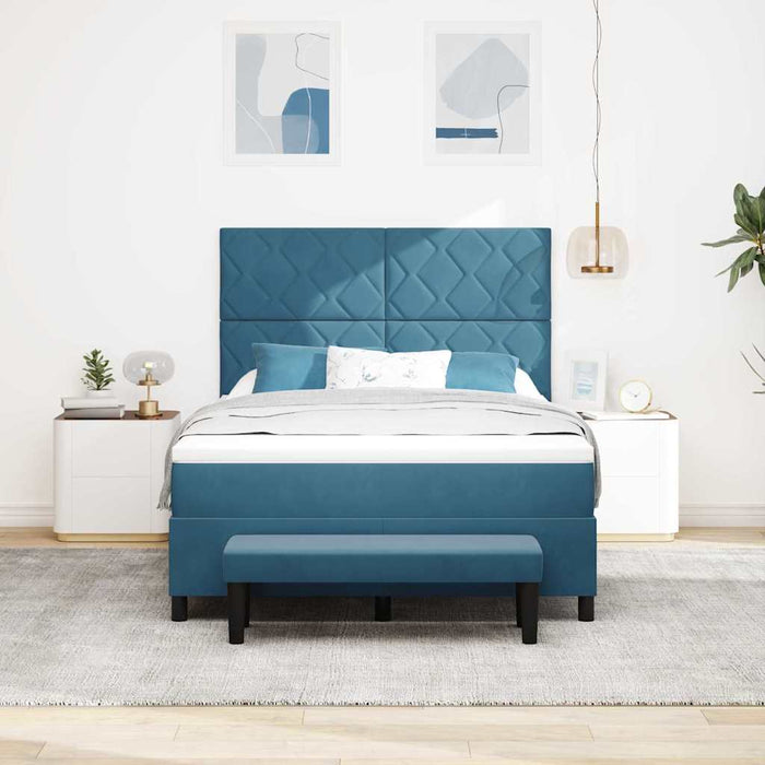 Pat cu arcuri cu headboard Albastru închis 200 x 140 cm Catifea WALTI