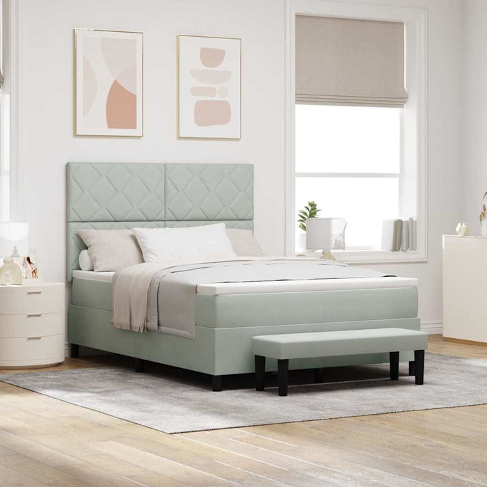 Pat cu arcuri cu headboard Gri deschis 200 x 160 cm Catifea WALTI