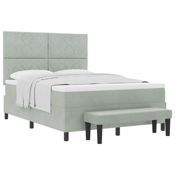 Pat cu arcuri cu headboard Gri deschis 200 x 160 cm Catifea WALTI