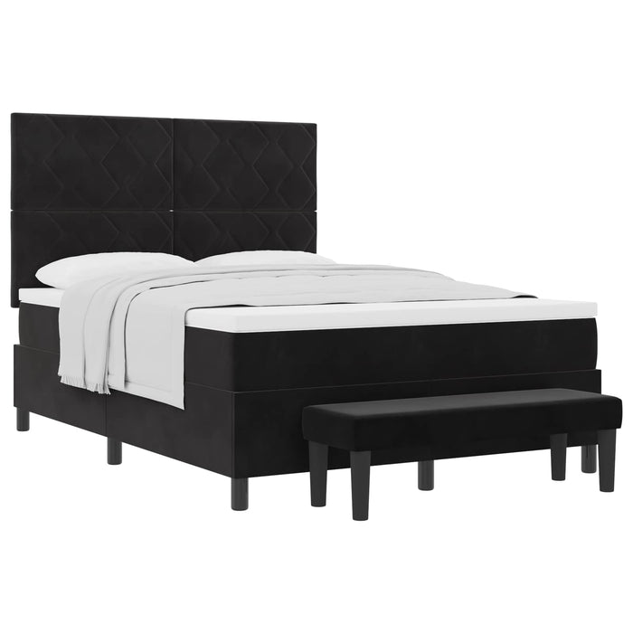 Pat cu arcuri cu headboard Negru 200 x 160 cm Catifea WALTI