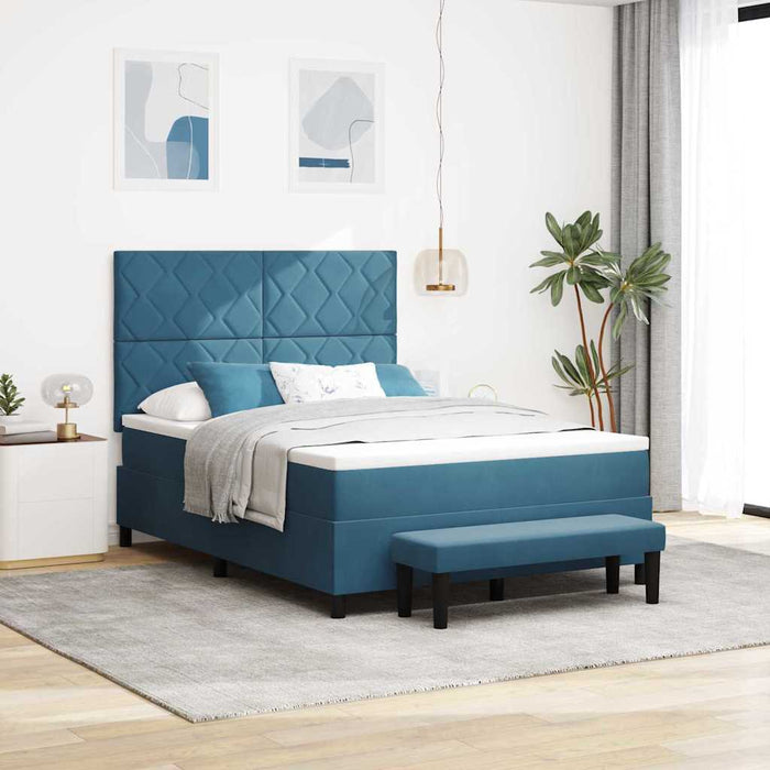 Pat cu arcuri cu headboard Albastru închis 200 x 160 cm Catifea WALTI