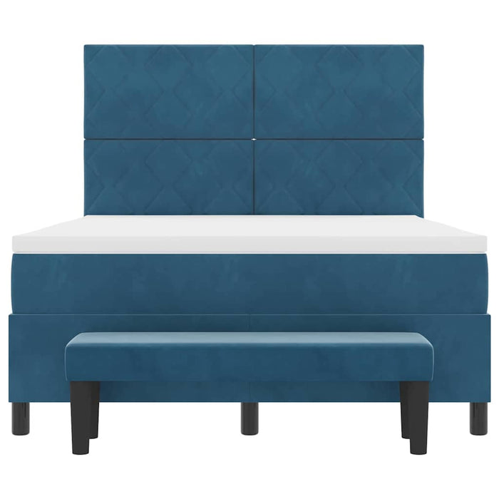 Pat cu arcuri cu headboard Albastru închis 200 x 160 cm Catifea WALTI