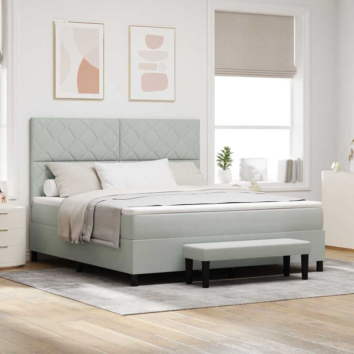 Pat cu arcuri cu headboard Gri deschis 200 x 180 cm Catifea WALTI