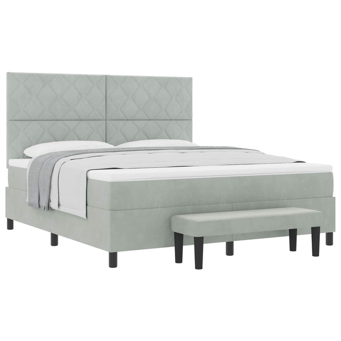 Pat cu arcuri cu headboard Gri deschis 200 x 180 cm Catifea WALTI
