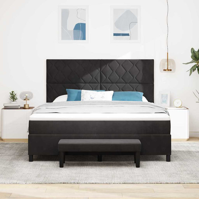 Pat cu arcuri cu headboard Negru 200 x 180 cm Catifea WALTI