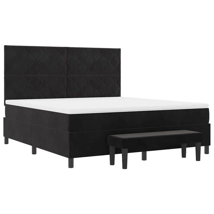 Pat cu arcuri cu headboard Negru 200 x 180 cm Catifea WALTI