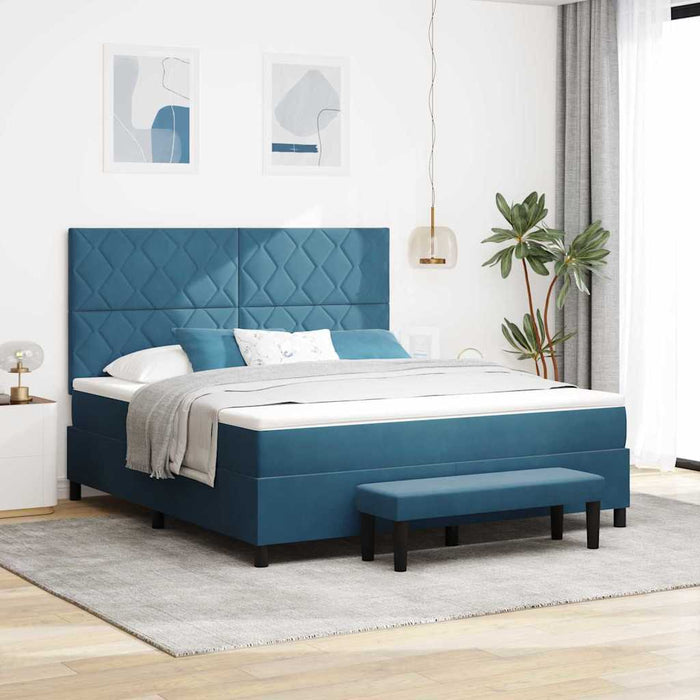 Pat cu arcuri cu headboard Albastru închis 200 x 180 cm Catifea - WALTI WALTI