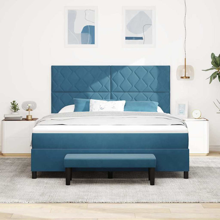 Pat cu arcuri cu headboard Albastru închis 200 x 180 cm Catifea - WALTI WALTI
