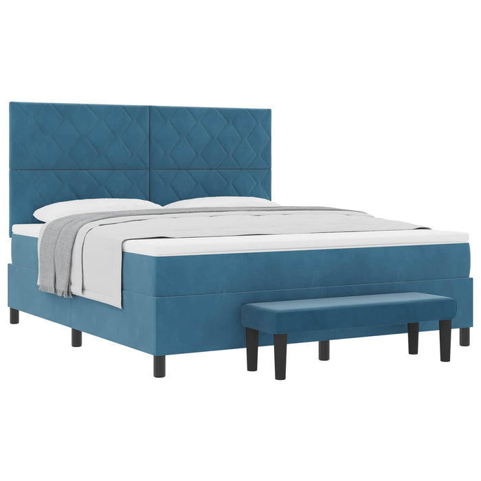 Pat cu arcuri cu headboard Albastru închis 200 x 180 cm Catifea - WALTI WALTI