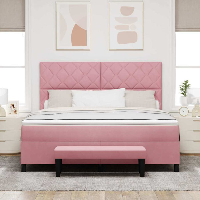 Pat cu arcuri cu headboard Roz 200 x 180 cm Catifea WALTI