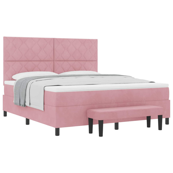 Pat cu arcuri cu headboard Roz 200 x 180 cm Catifea WALTI