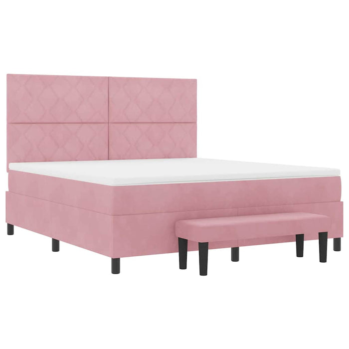 Pat cu arcuri cu headboard Roz 200 x 180 cm Catifea WALTI