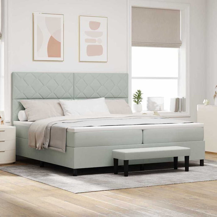 Pat cu arcuri cu headboard Gri deschis 200 x 200 cm Catifea - WALTI WALTI