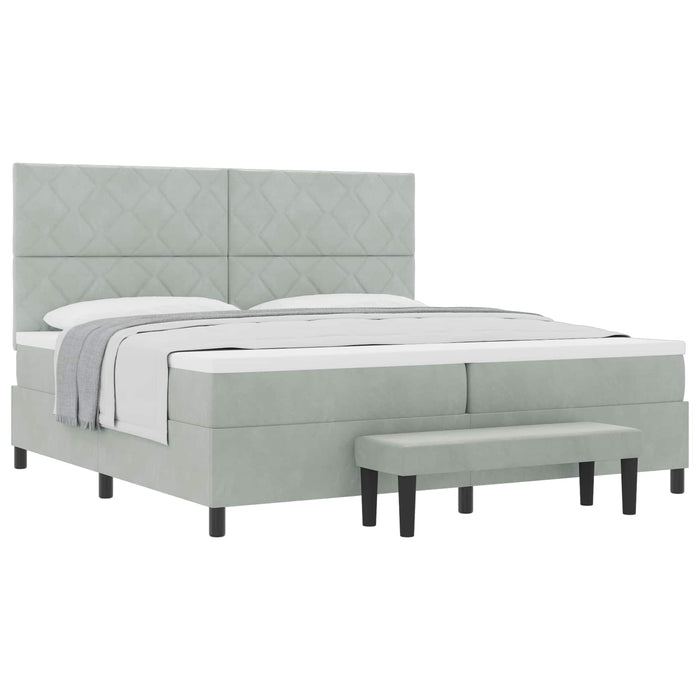 Pat cu arcuri cu headboard Gri deschis 200 x 200 cm Catifea - WALTI WALTI