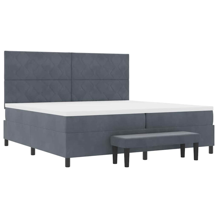 Pat cu arcuri cu headboard Gri închis 200 x 200 cm Catifea WALTI