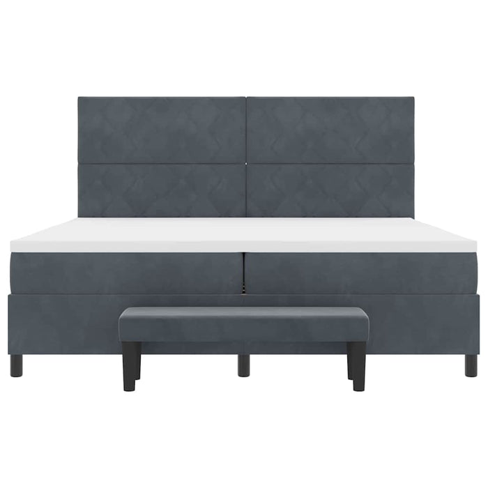 Pat cu arcuri cu headboard Gri închis 200 x 200 cm Catifea WALTI